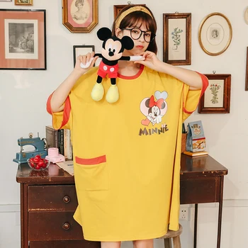 Vasaras Anime Minnie Mouse Pyjama Disney Femme Kokvilnas Kabatas Īsām Piedurknēm Zaudēt Mīksta Nakts Kleita Sievietēm Kawaii Sleepwear Dāma
