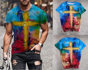 Vasaras atpūtas sporta tendence hip-hop īsām piedurknēm apģērbs lielajam T-krekls krekls vīriešu krāsains nelegālo modelis 3DT krekls