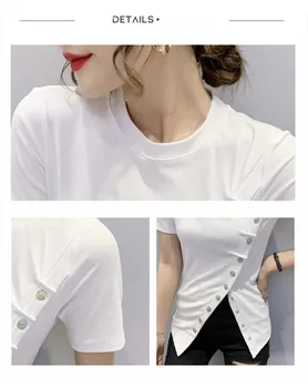 Vasaras Eiropas Drēbes, T-Kreklu Sexy V-Neck Drukāt Zelta Pretbloķēšanas Rāvējslēdzēju Sieviešu Topi Zemāko Krekls ar Īsām Piedurknēm Tees Jaunu T15402A