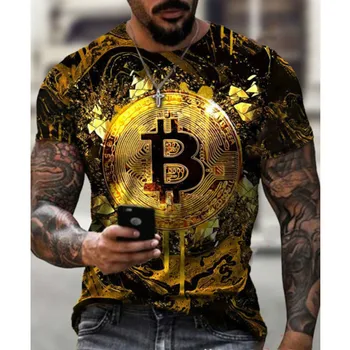 Vasaras Gadījuma Streetwear Modes T-krekls Vīriešu Īsām Piedurknēm Brīvs T Bitcoin 3D drukāšanas Slim Apaļas O-veida Kakla džemperis Un Vīriešiem