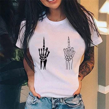 Vasaras Jaunā Modes Vidējo Pirkstu Krūtīs Grafikas Iespiestas Apaļu Kakla T Krekls Gadījuma Vienkāršu Sieviešu T-Veida Topi