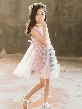 Vasaras kleita 2020. gadam Jauna Meitene, Ziedu veste kleita super pasaku bērniem maza meitene princese kleita kleita dzija, bērnu drēbes bērniem