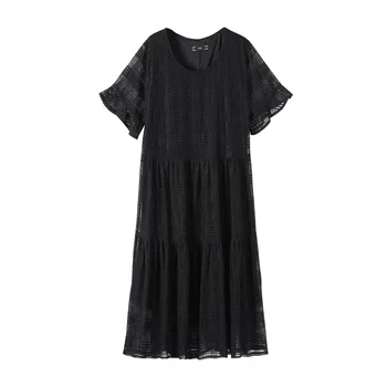 Vasaras Kleita 4XL, Lai 10XL Plus Lieluma Sieviešu Apģērbu ar Īsām Piedurknēm Mežģīņu Kleitas, Elegants Ikdienas Drānās, Melnā Kleitā T61311C