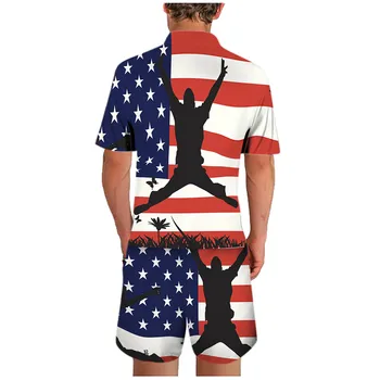 Vasaras Komplekti Vīriešu Amerikāņu Karogu Lekt 3D Drukāšanas Īsām Piedurknēm T-krekls+Šorti Vīriešu Komplekti Neatkarības Diena Ikdienas Tērps, ropa