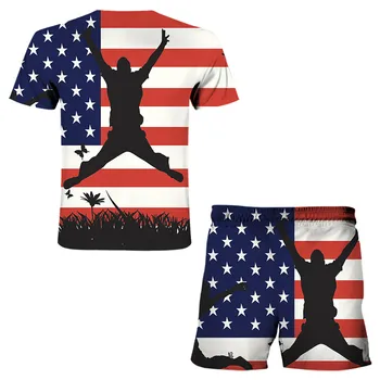 Vasaras Komplekti Vīriešu Amerikāņu Karogu Lekt 3D Drukāšanas Īsām Piedurknēm T-krekls+Šorti Vīriešu Komplekti Neatkarības Diena Ikdienas Tērps, ropa