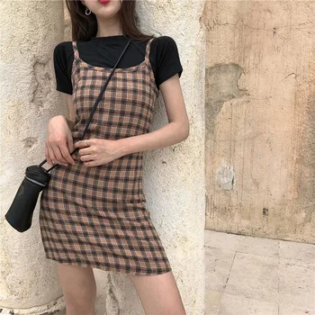 Vasaras Moderns Sieviešu Apģērba Jaunu Honkonga-Stils Pleds Zeķu Svārki Pavasara Sieviešu Un Retro Slim Studentu Vidū Kleitu Garums