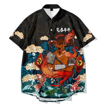 Vasaras Modes Karikatūra Izdrukāt Vasaras Vīriešiem Havaju Krekls ar Īsām Piedurknēm Streetwear Eleganta Blūze Beach Camisas S-6XL
