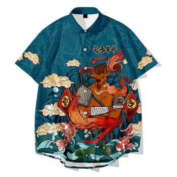 Vasaras Modes Karikatūra Izdrukāt Vasaras Vīriešiem Havaju Krekls ar Īsām Piedurknēm Streetwear Eleganta Blūze Beach Camisas S-6XL