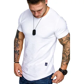 Vasaras Modes Zīmolu Vīriešu T-krekls Slim Fit O-veida kakla Īsām Piedurknēm Muskuļu Fitnesa Gadījuma Elpojošs Kokvilnas Top Pamata T-krekls ir 2021.