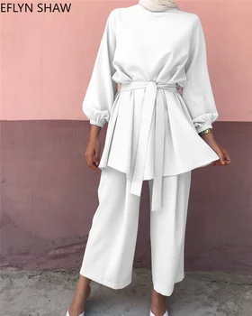 Vasaras Muslīnu Komplekti Sieviešu Modes Plaša Kāju Bikses Divas Gabals, Kas Ir 2021. Jaunu Dubaija Zaudēt Uzvalks Islāma Piedienīgu Apģērbu, Teo Gabals, Kas