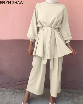 Vasaras Muslīnu Komplekti Sieviešu Modes Plaša Kāju Bikses Divas Gabals, Kas Ir 2021. Jaunu Dubaija Zaudēt Uzvalks Islāma Piedienīgu Apģērbu, Teo Gabals, Kas