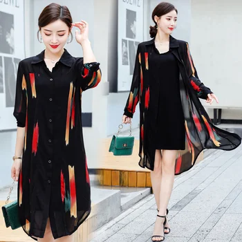 Vasaras mētelis sieviešu modes svītrainām šifona krekli sieviešu jakas korejiešu stilā casual zaudēt garo kimono, dāmu topi apģērbi