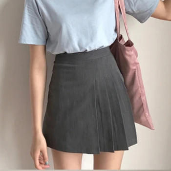 Vasaras Saldais Kawaii Sievietes Cieta Augsta Vidukļa Slim Mini Kroku Svārki Korejas Gadījuma Sieviete-Line Svārki Harajuku