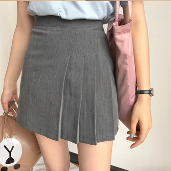Vasaras Saldais Kawaii Sievietes Cieta Augsta Vidukļa Slim Mini Kroku Svārki Korejas Gadījuma Sieviete-Line Svārki Harajuku