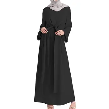 Vasaras Sieviešu Ikdienas Stila Maxi Kleita Zaudēt Abaya Nidha Garām Piedurknēm Tīrtoņa Krāsu Dubaija Turcija Pieticīga, Drēbes, Kaftan Islāmu