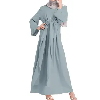 Vasaras Sieviešu Ikdienas Stila Maxi Kleita Zaudēt Abaya Nidha Garām Piedurknēm Tīrtoņa Krāsu Dubaija Turcija Pieticīga, Drēbes, Kaftan Islāmu