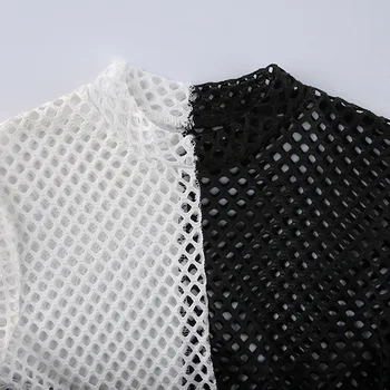 Vasaras Sieviešu Modes Fishnet Izgriezums ar Īsām Piedurknēm Redzēt-ar Apaļu kakla Izgriezumu Krekls Topi Kontrasta Krāsu T-krekls Gadījuma Valkāt Puse
