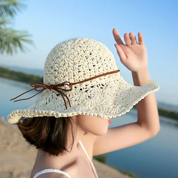 Vasaras Sieviešu Salmu Beach Cepuri Lielām Malām Salokāms Saules Cepures Roku Darbs Tamborēšanas Saules Aizsardzības Sieviešu Cepure