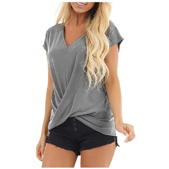 Vasaras Sieviešu V-veida kakla T-krekls Zaudēt tīrtoņa Krāsu Izšūšanas Īsām piedurknēm Nelegālo Liela Izmēra T-krekls ir 2021. Gadījuma Sieviešu Apģērbs