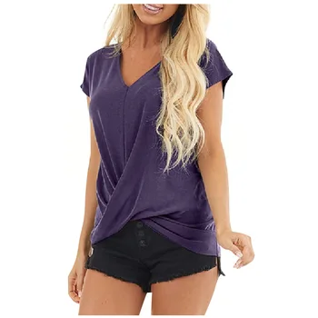 Vasaras Sieviešu V-veida kakla T-krekls Zaudēt tīrtoņa Krāsu Izšūšanas Īsām piedurknēm Nelegālo Liela Izmēra T-krekls ir 2021. Gadījuma Sieviešu Apģērbs