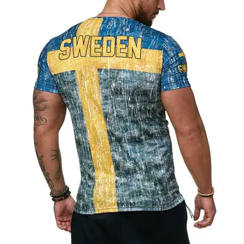 Vasaras spānijas karogu, kokvilnas krekli vīriešu krekli zviedrijas vēstuli 3D drukāšanas vīriešu t-krekls Elpojošs streetwear ikdienas apģērbu XXS-6XL