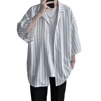 Vasaras Svītrainām Krekls Vīriešiem korejas Modes Zaudēt Uzņēmējdarbības Ikdienas Krekls Vīriešiem Kleita Krekls Streetwear Īsām Piedurknēm Krekls Vīriešiem M-5XL