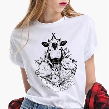 Vasaras T-krekls ir 2021. Harajuku Tee Dzīvnieku Govs grafiskais t sievietēm, O-veida kakla Balts Tops Gadījuma T-krekli ar Īsām Piedurknēm sieviete tshirts