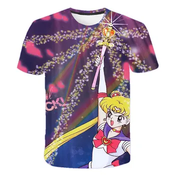 Vasaras T-krekls Japānas Anime Sailor Moon Tshirts Meitene T Krekls Bērniem Drēbes Apkalpes kakla Tee Krekli Zēns Īsām Piedurknēm Topi, t-veida