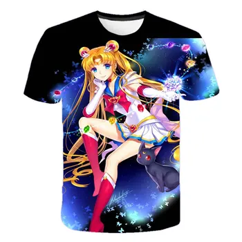 Vasaras T-krekls Japānas Anime Sailor Moon Tshirts Meitene T Krekls Bērniem Drēbes Apkalpes kakla Tee Krekli Zēns Īsām Piedurknēm Topi, t-veida
