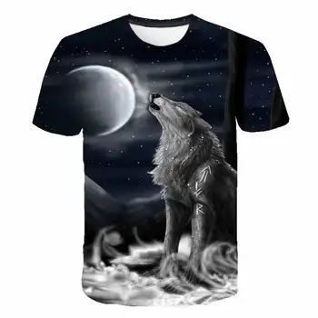 Vasaras T krekls Zēniem Streetwear Apaļu Kakla Īsām Piedurknēm t-veida Topi, Funny Dzīvnieku Bērniem Drēbes Gadījuma Wolf 3D Drukas Tshirt