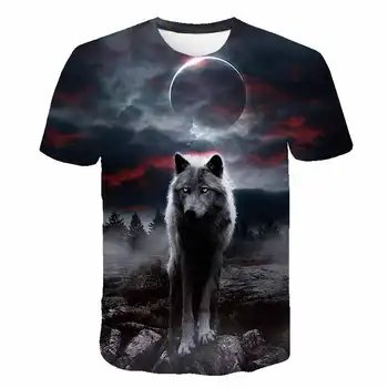 Vasaras T krekls Zēniem Streetwear Apaļu Kakla Īsām Piedurknēm t-veida Topi, Funny Dzīvnieku Bērniem Drēbes Gadījuma Wolf 3D Drukas Tshirt