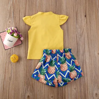 Vasaras Toddler Meitenes Yellow Top Krekls Ananāsu Iespiesti Bikses, Svārki Uzvalks Apģērbu Vasaras Ikdienas Tērps