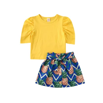 Vasaras Toddler Meitenes Yellow Top Krekls Ananāsu Iespiesti Bikses, Svārki Uzvalks Apģērbu Vasaras Ikdienas Tērps