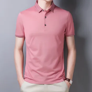Vasaras Tīru Krāsu Vienkāršu Mulberry Zīda Polo Krekls Vīriešu Īsām piedurknēm T-kreklu, lai Cilvēks Polo Atloks ThinTop korejas Modes Apģērbi