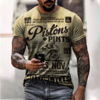 Vasaras vīriešu jaunu īsām piedurknēm T-krekls motocikla modelis drukāšanas Slim sporta apaļu kakla T-krekls īsām piedurknēm augšu