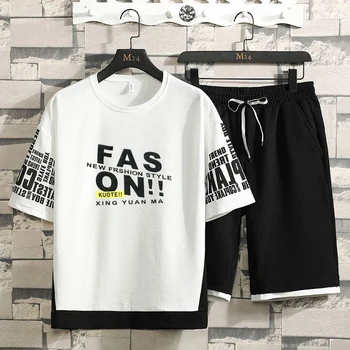 Vasaras Īsām Piedurknēm Šorti Komplekts Vīriešiem Gadījuma Tracksuit Tendence Iespiests T-krekls Modes Šorti Komplekti, Vīriešu Apģērbu Harajuku Streetwear