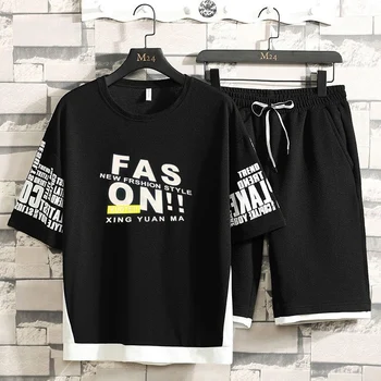 Vasaras Īsām Piedurknēm Šorti Komplekts Vīriešiem Gadījuma Tracksuit Tendence Iespiests T-krekls Modes Šorti Komplekti, Vīriešu Apģērbu Harajuku Streetwear