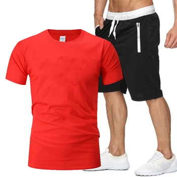 Vasarā jaunu vīriešu uzvalku T-krekls + šorti divas gabals atpūtas sporta tērpiem, kokvilnas T-krekls vasaras dzidri krāsu, sporta tērps
