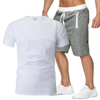 Vasarā jaunu vīriešu uzvalku T-krekls + šorti divas gabals atpūtas sporta tērpiem, kokvilnas T-krekls vasaras dzidri krāsu, sporta tērps