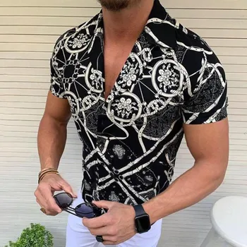 Vasarā Karstā Pārdošanas Iespiesti Havaju Luksusa Krekls Eiropas Amerikāņu Vīriešu Apģērbu Gadījuma Modes Jaciņa ar Īsām Piedurknēm Krekls Vīriešiem