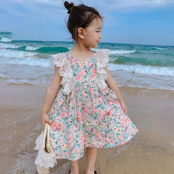 Vasarā Meitenes Korejas Gudrs Kleita Ir 2021. Jaunu Bērnu Bērni Svaigi Ārvalstu Stils Bez Piedurknēm, Apaļu Kakla Slim Ziedu Kleitu Bērnu Apģērbs