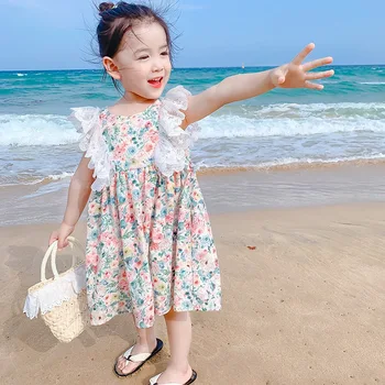 Vasarā Meitenes Korejas Gudrs Kleita Ir 2021. Jaunu Bērnu Bērni Svaigi Ārvalstu Stils Bez Piedurknēm, Apaļu Kakla Slim Ziedu Kleitu Bērnu Apģērbs