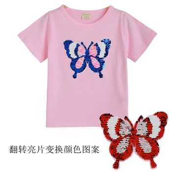 Vasarā Meitenes T-Krekli, Apģērbu 1gb Burvju Sequin Izmaiņu grafiks Dinozauru Kokvilnas Bērnu Gadījuma Modes T Krekls Bērniem, Topi, t-veida
