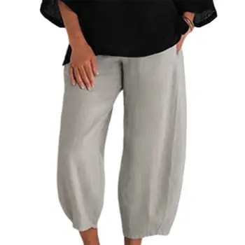 Vasarā Sievietēm Tīrtoņa Krāsu Elastīga Josta Kabatas Zaudēt Devītā Baggy Bikses Gadījuma Bikses Modes Capri Dāmas Apģērbs Ir 2021.