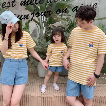 Vecāku un bērnu apģērbs, Saskaņojot Ģimenes Zēni Meitenes Vasarā Svītrains T-Krekls Mamma, Tētis Zīdaiņu Apģērbu