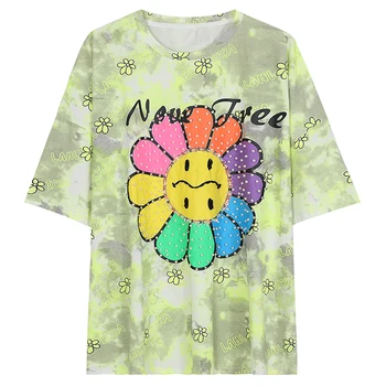 Vefadisa Plus Lieluma Ziedu Iespiesti Sieviešu T-krekls ir 2021. Jauno Vasaras Dimantu Sieviešu Top Frēzēšana Apdare Sieviešu T-krekls QYF5248