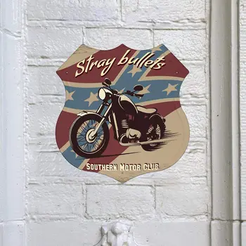 Vektora Ilustrācijas Vintage Motociklu Pret Konfederācijas Karogu Sastādīts Retro Plakāta Retro Virtuves Birojs, Dārzs, Garāža