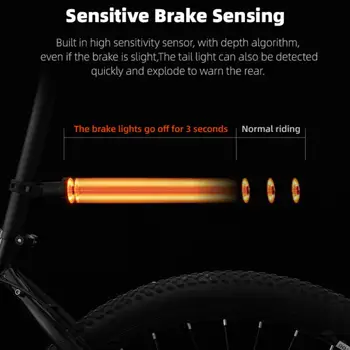 Velosipēdu Smart Auto Bremžu Gaismas Sensoru Ūdensdrošs LED Uzlādes Indikators Riteņbraukšana Taillight Velosipēds Aizmugures Gaismas Mtb Daļas, Piederumi