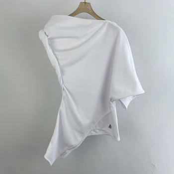 VGH White Gadījuma T Krekls Sievietēm Asimetriska Apkakle ar Īsām Piedurknēm Nelegālo T Krekli, Sieviešu 2021. Gada Vasaras Modes Stila Apģērbu