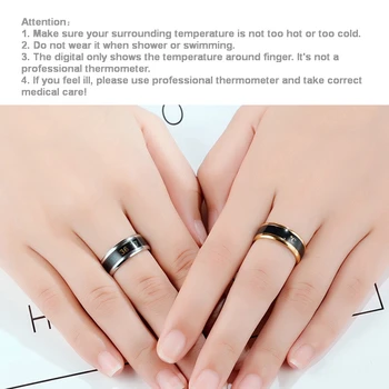 Viedo Sensoru Nerūsējošā Tērauda Modes Displejs Reālā laika Temperatūras Jutīga Testa Pirkstu Gredzeni Sievietēm, Vīriešiem Ūdensizturīgs Rotaslietas